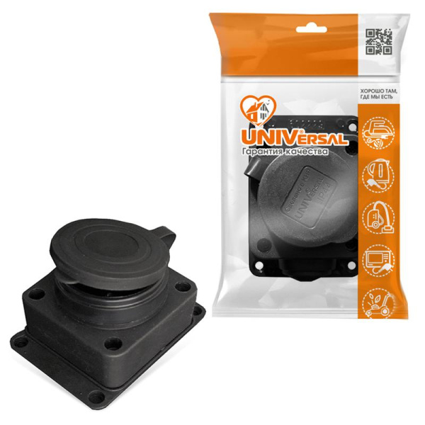 Розетка настенная 16А IP44 250В (еврослот) с заглушкой с заземл. каучук UNIVersal 602229