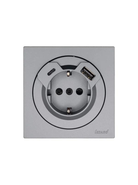 Розетка 1-м СП OSEN с заземл. TC + USB разъем механизм сер. матов. LEZARD 743-7488-181TC