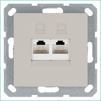 Розетка компьютерная 2-м RJ45 IP20 кат. 6 механизм тауп Jasmart G6108T