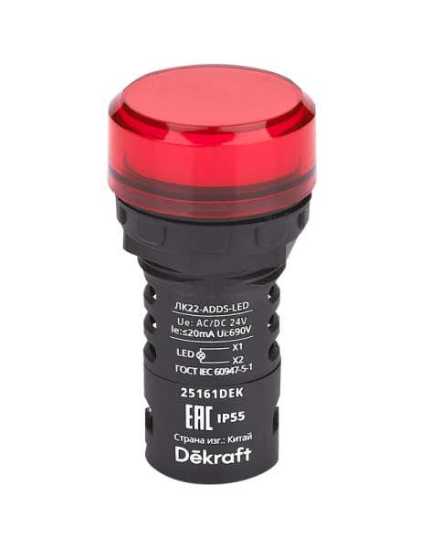 Лампа коммутационная ADDS ЛК-22 d22 24В AC/DC IP55 LED красн. DEKraft 25161DEK