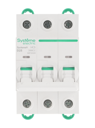 Выключатель автоматический 3п D 25А 10кА Systeme9 400В SE S9F33325
