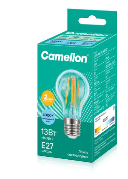 Лампа светодиодная филаментная LED20-A60-FL/845/E27 20Вт грушевидная прозрачная 4500К бел. E27 220В Camelion 13719