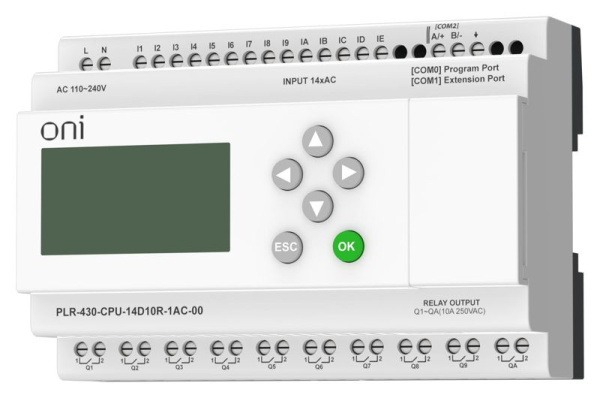 Модуль ЦПУ ПЛК 430 14 DI 10 RO 220В AC с экраном ONI PLR-430-CPU-14D10R-1AC-00