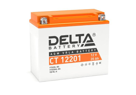 Аккумулятор стартерный 12В 20А.ч CT 12201 Delta 3401010030026