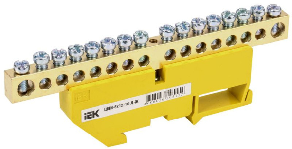 Шина PE "земля" на DIN-изол. ШНИ 8х12-16-Д-Ж IEK YNN10-812-16D-K05