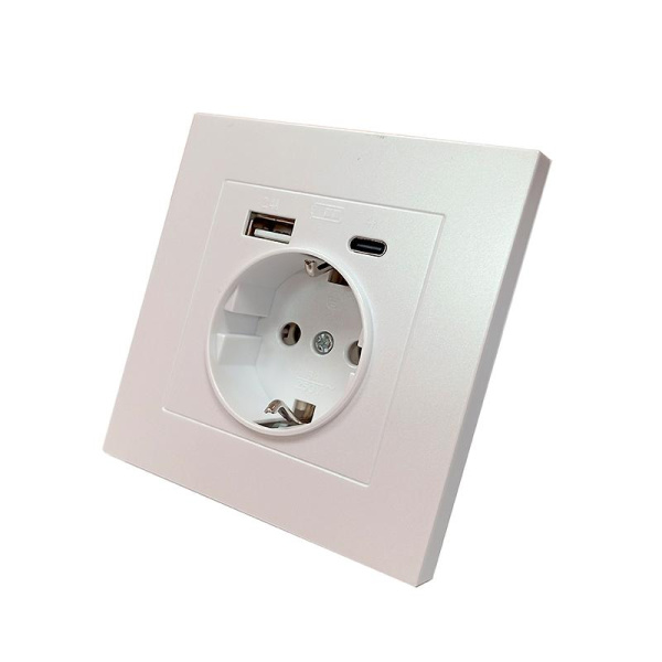 Розетка 2-м USB СП Афина тип А+С 5В 1х2.4А 2х4А механизм слон. кость (ivory) Universal A0059-I