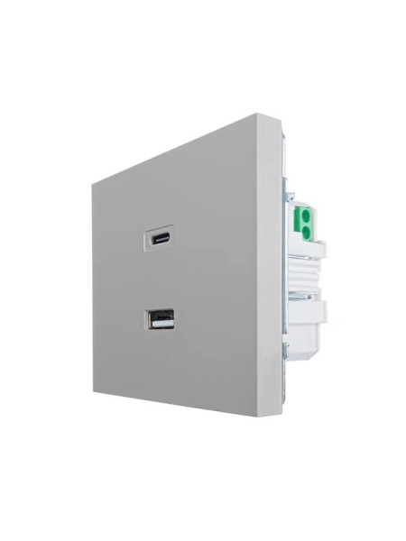 Розетка СП ZIMA IP20 Type-C + USB механизм сер. матов. LEZARD 704-7488-192TC
