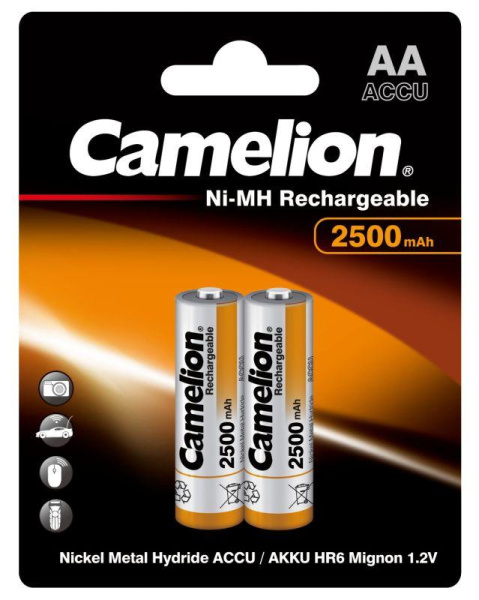 Аккумулятор AA/R6 2500мА.ч Ni-Mh BL-2 металлик (блист.2шт) Camelion 6107