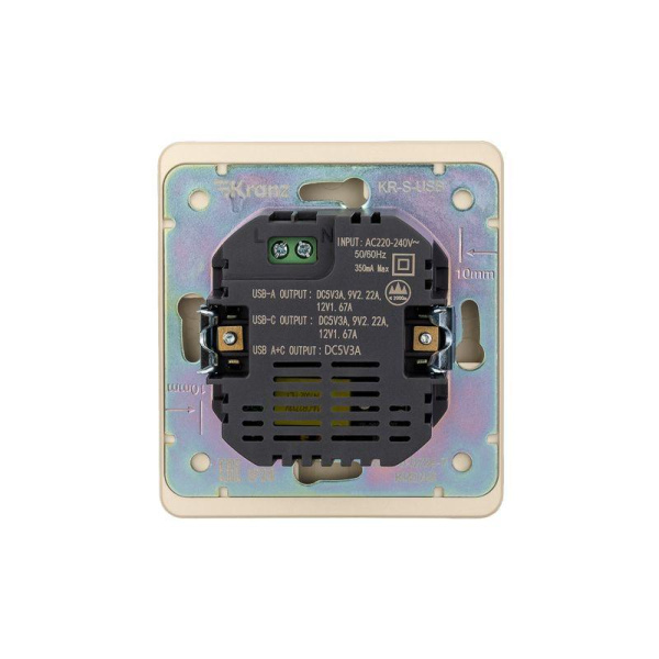 Розетка ROUND USB-A+Type-C 3А с функцией быстрой зарядки шелк Kranz KR-78-0734-7