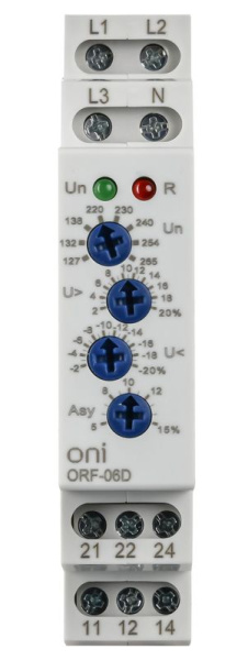 Реле фаз ORF-06D 3ф 2 конт. 127-265В AC с контр. нейтр. ONI ORF-06D-127-265VAC