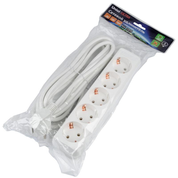 Удлинитель 5х5м с заземл. 16А Ultra S-GCU5-5 WHITE бел. Uniel UL-00010009