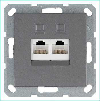 Розетка компьютерная 2-м RJ45 IP20 кат. 6 механизм алюм. Jasmart G6108S