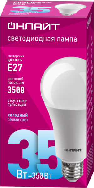 Лампа светодиодная 90 829 OLL-A70-35-230-6.5K-E27 35Вт 6500К холод. бел. E27 3500лм 176-264В ОНЛАЙТ 90829