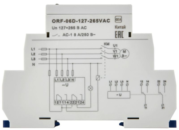 Реле фаз ORF-06D 3ф 2 конт. 127-265В AC с контр. нейтр. ONI ORF-06D-127-265VAC