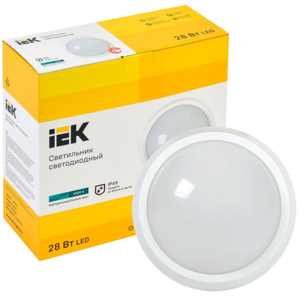 Светильник светодиодный ДПО 5070 28Вт 4000К IP65 круг бел. IEK LDPO0-5070-28-4000-K01