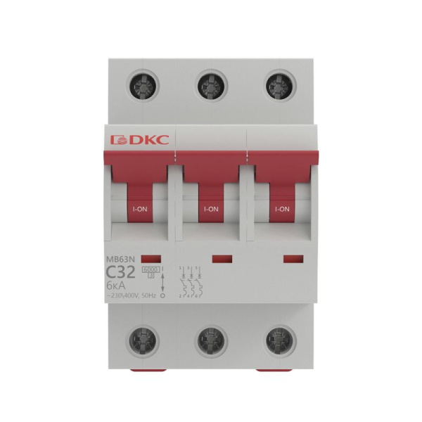 Выключатель автоматический модульный YON MB63 3P характеристика C 32А 6кА DKC MB63N-3PC32