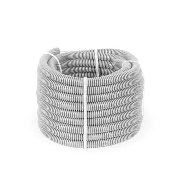 Труба гофрированная ПНД легкая d25мм с протяжкой 350 Н безгалоген. (HF) стойкая к УФ сер. (уп.10м) Промрукав PR02.0454