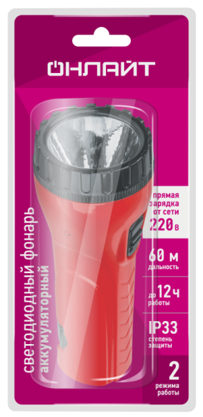 Фонарь светодиодный ручной 90 852 OPT-CP02-ACCU пласт. 1LED 0.5Вт lead-acid 0.5А.ч 2реж. заряд от сети ОНЛАЙТ 90852
