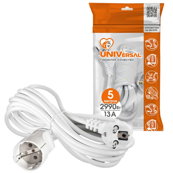 Удлинитель-шнур 1х5м с заземл. 13А IP20 УШ-16 ПВС 3х1 UNIVersal 5568977