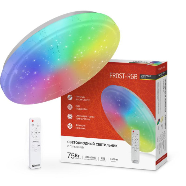 Светильник светодиодный COMFORT FROST-RGB 75Вт 3000-6500К 4400лм 230В 495х85мм с пультом ДУ IN HOME 4690612044644