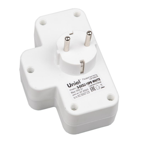 Разветвитель сетевой с выкл. S-GES2-16PB WHITE с/з 2 гнезда 16А 3500Вт бел. Uniel UL-00011243