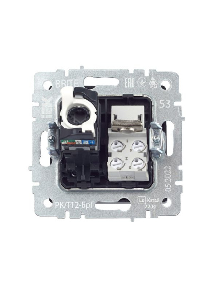 Розетка 2-м СП BRITE RJ11+RJ45 кат.5E РК/Т12-БрГ графит IEK BR-KT20-O-1-K53