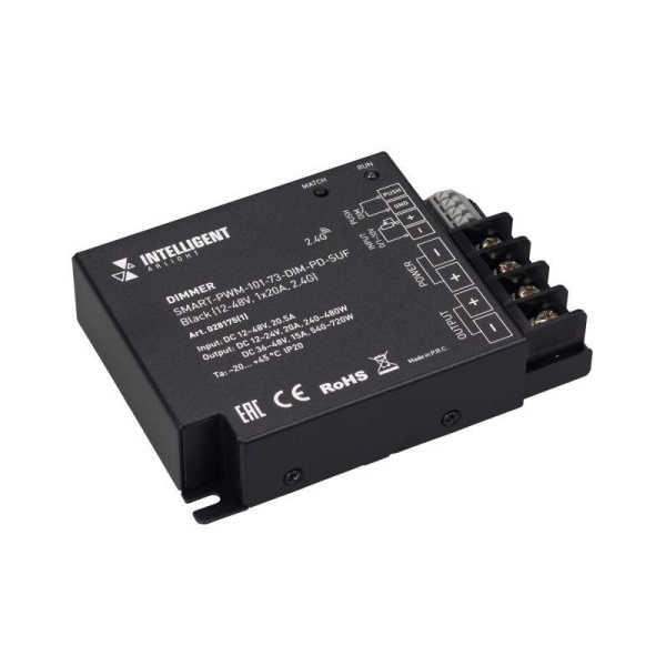 Диммер SMART-PWM-101-73-DIM-PD-SUF Black 12-48В 1х20А 2.4G IP20 металл INTELLIGENT ARLIGHT 028175(1)