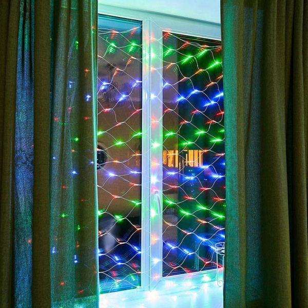 Гирлянда светодиодная "Сеть" 1.8х1.5м 180LED мультиколор 15Вт 220-240В IP20 с контроллером 8 режимов провод ПВХ прозр. Neon-Night 215-139