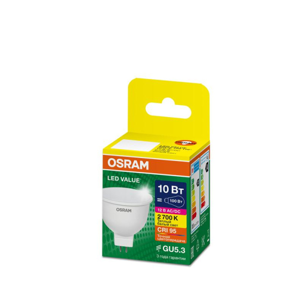 Лампа светодиодная LED G4 Value LVMR16100 10W/927 CRI95 10Вт 2700К 1000лм рефлектор матов. GU5.3 12-12В OSRAM 4610590510146