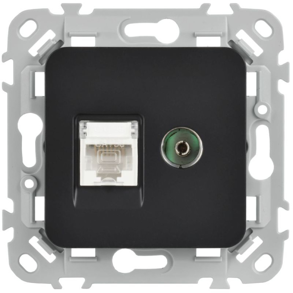 Розетка 2-м СП FLITE РКТВ5е-2-0-ФлЧ RJ45/TV кат.5E UTP механизм черн. IEK FI-AK22-1-K02