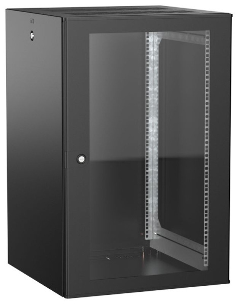 Шкаф настенный UNITBOX W 18U 600х600мм дверь стеклян. черн. ITK UBW05-18U66-G