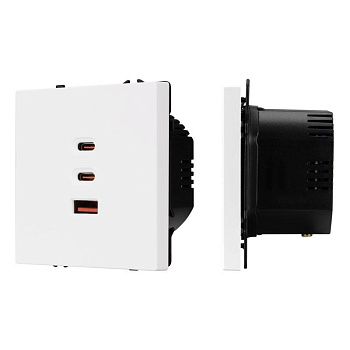 Розетка USB ARL NOBE SCT-MUACC-SFPL-FC-WH 65Вт QC3 тип А+С+С софт-тач бел. кварц Arlight 061839(1)