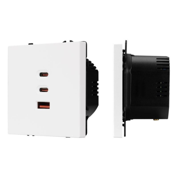 Розетка USB ARL NOBE SCT-MUACC-SFPL-FC-WH 65Вт QC3 тип А+С+С софт-тач бел. кварц Arlight 061839(1)