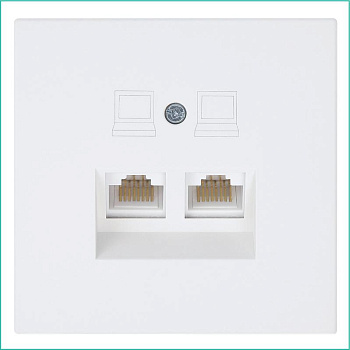 Розетка компьютерная 2-м СП RJ45 FD кат.5E с накладкой механизм бел. матов. soft touch Jasmart FD6106PWM