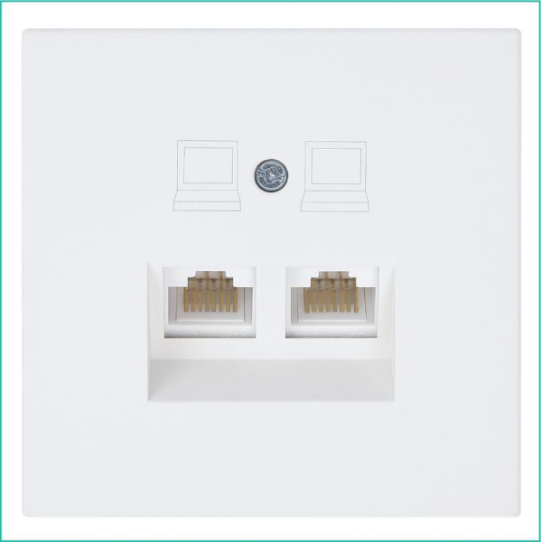 Розетка компьютерная 2-м СП RJ45 FD кат.5E с накладкой механизм бел. матов. soft touch Jasmart FD6106PWM