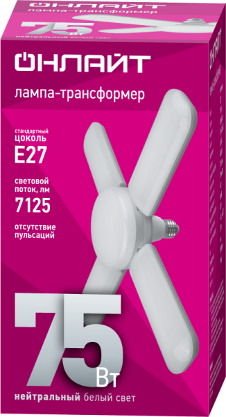Лампа светодиодная 90 936 OLL-07-01 (FL-75-230-4K-E27) 75Вт 4000К Е27 7125лм 176-264В трансформер ОНЛАЙТ 90936