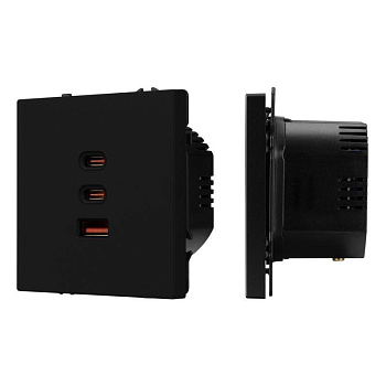 Розетка USB ARL NOBE SCT-MUACC-SFPL-FC-BK 65Вт QC3 тип А+С+С софт-тач черн. оникс Arlight 061834(1)