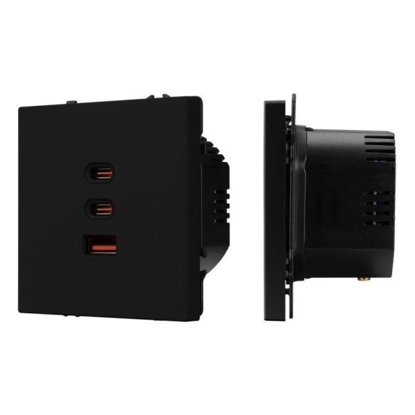 Розетка USB ARL NOBE SCT-MUACC-SFPL-FC-BK 65Вт QC3 тип А+С+С софт-тач черн. оникс Arlight 061834(1)