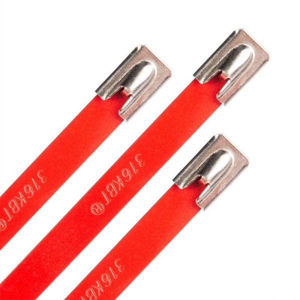 Хомут СКС-П (316) 4.6х400 стальной с покрытием красн. (уп.100шт) Fortisflex 83066