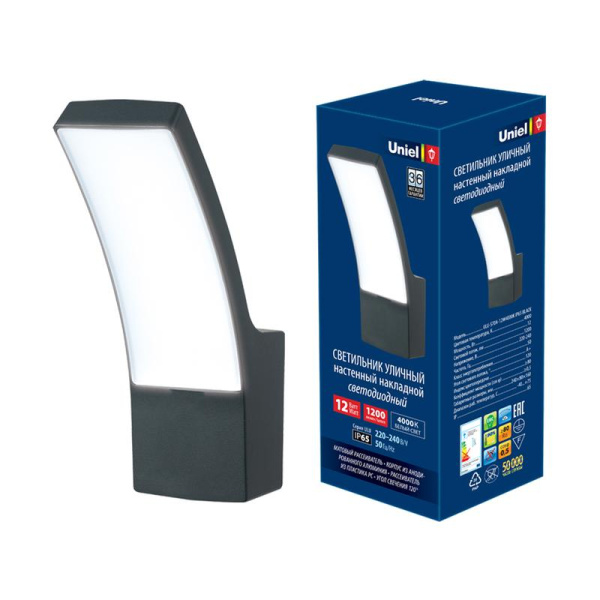 Светильник светодиодный архитектурный ULU-S70A-12W/4000К IP65 BLACK уличный накладной бел. свет корпус черн. Uniel UL-00006810
