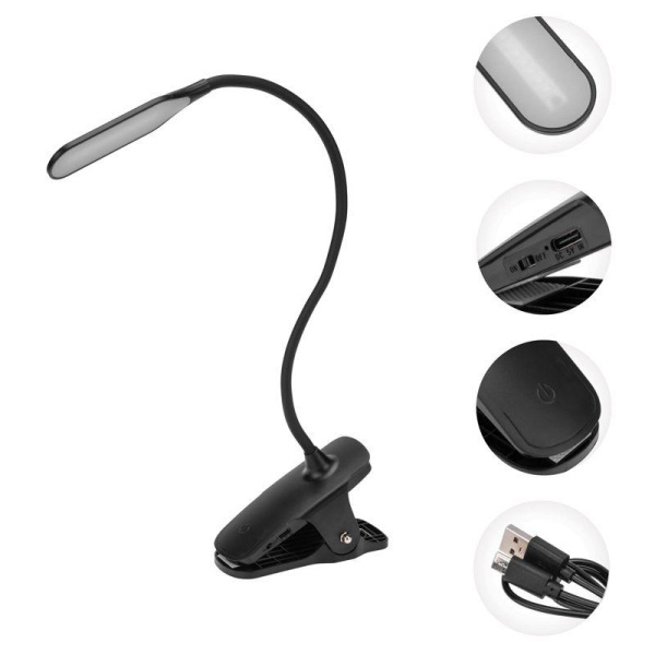Светильник настольный Click 4Вт LED 4000К диммир. 3 ступени заряжаем. на прищепке черн. Rexant 609-033