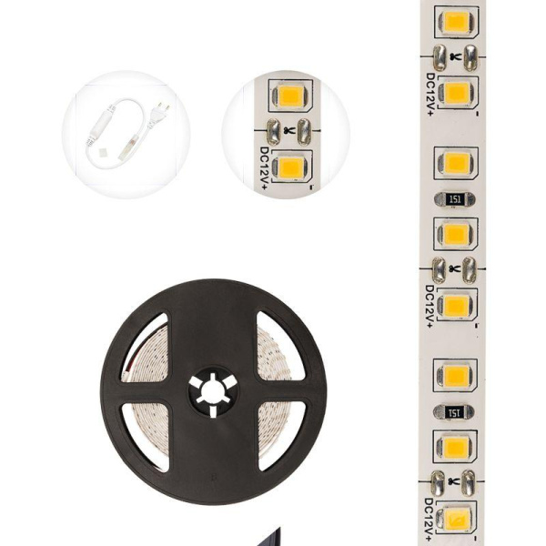 Лента светодиодная 12В SMD2835 9.6Вт/м 120LED/м 3000K 8мм IP20 (уп.5м) LAMPER 141-396