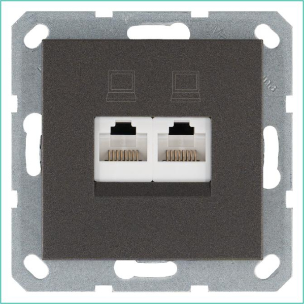 Розетка компьютерная 2-м RJ45 IP20 кат. 6 механизм мокко Jasmart G6108Z