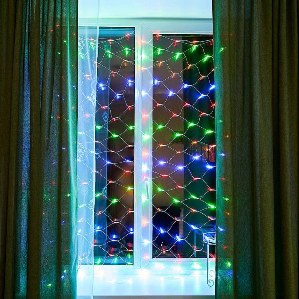 Гирлянда светодиодная "Сеть" 1.8х1.5м 180LED мультиколор 15Вт 220-240В IP20 с контроллером 8 режимов провод ПВХ прозр. Neon-Night 215-139