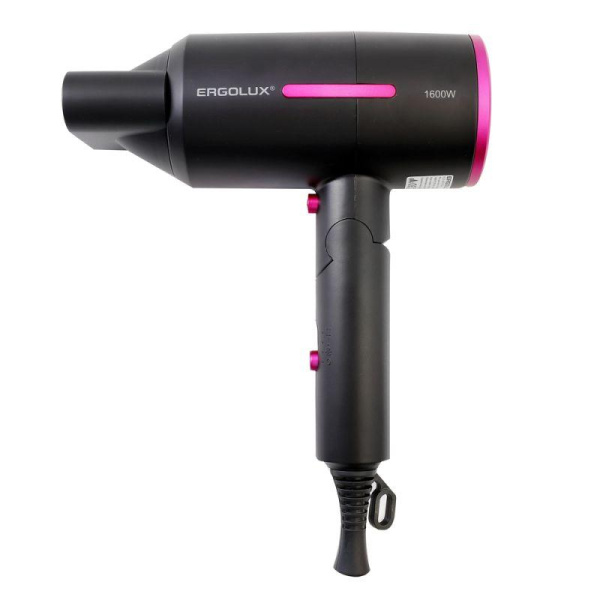 Фен со складной ручкой ELX-HD13-C02 PRO 1600Вт 220-240В черн./роз. Ergolux 15209
