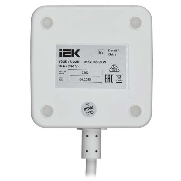 Удлинитель 2х1.3м 16А IP20 Qi У02К 10Вт USB A+C 3х1 бел. DOMINIC IEK DN-YP31-16-02-01-ZKU-K01