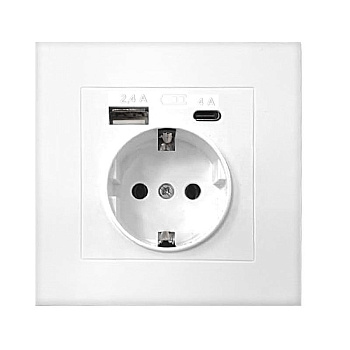 Розетка СП Афина 16А с заземл. с 2-мя заряд. устр. USB 5В тип А(2.4А)+С(4А) в сборе жемчуг Universal A0056-Obr