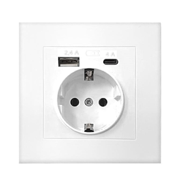 Розетка СП Афина 16А с заземл. с 2-мя заряд. устр. USB 5В тип А(2.4А)+С(4А) в сборе жемчуг Universal A0056-Obr