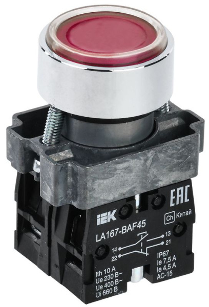 Кнопка LA167-BAF45 d22мм 1НО+1НЗ красн. KARAT IEK BBT20-BAF45-3-22-67-K04