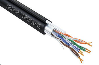 Кабель витая пара F/UTP кат.5E 4х2х24AWG (0.52мм) solid CU PE + ТРОС OUTDOOR черн. (NM20041) (уп.305м) NEOMAX 1207909